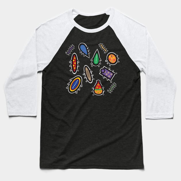 Scattering Colorful Bugs Baseball T-Shirt by Winks and Twinkles